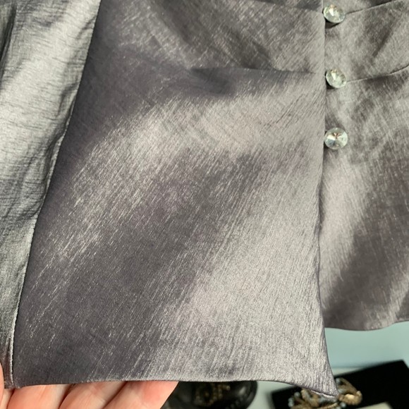 Vintage Tradition Sears Silver Gray Mesh Blouse Rhinestone Button Up Size 18 - Picture 10 of 13